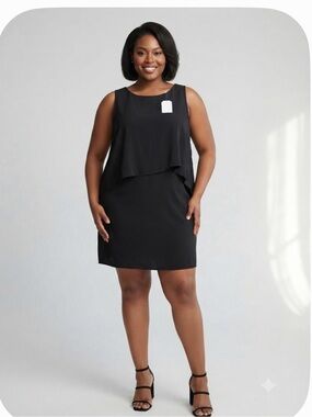 Ina Black Sleeveless Layered Shift Dress